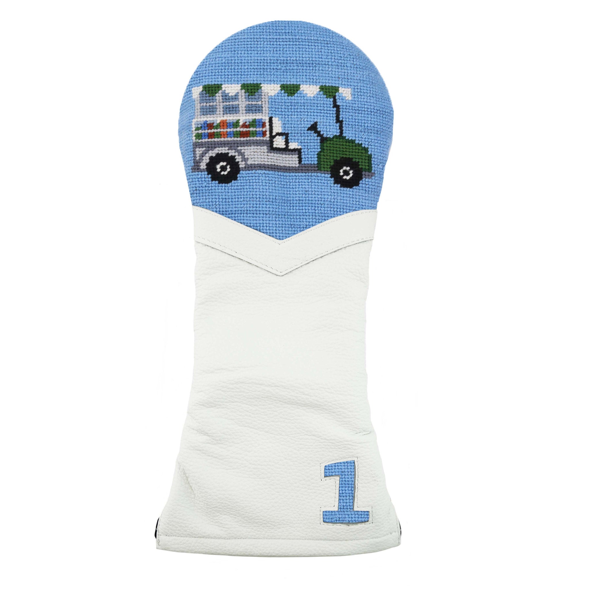 Beverage Cart Driver Headcover (Light Blue) (White Leather) (Final 