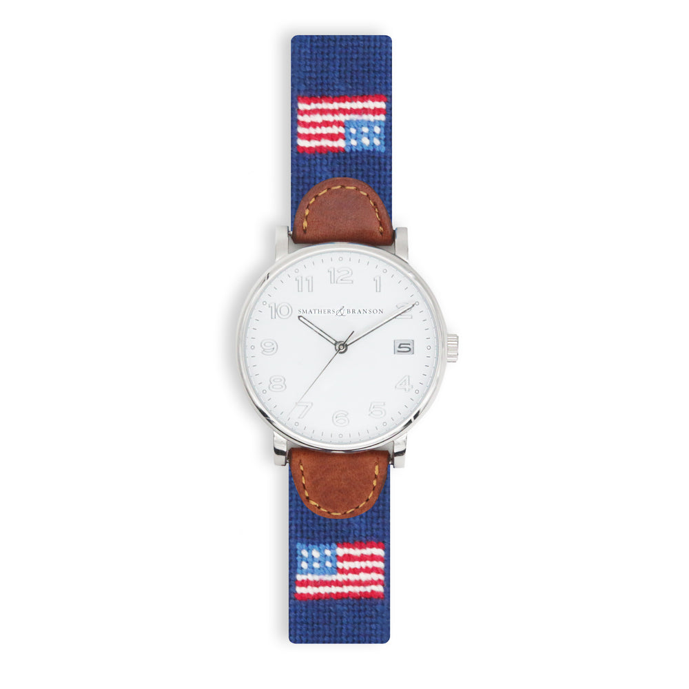 American Flag Watch (Classic Navy) (Silver Face) (Final Sale)