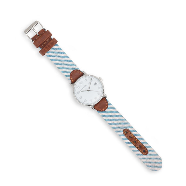 Blue Seersucker Watch (Silver Face) (Final Sale)