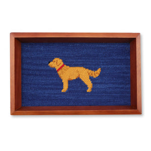 Golden Retriever Valet Tray (Classic Navy) (Chestnut Wood)