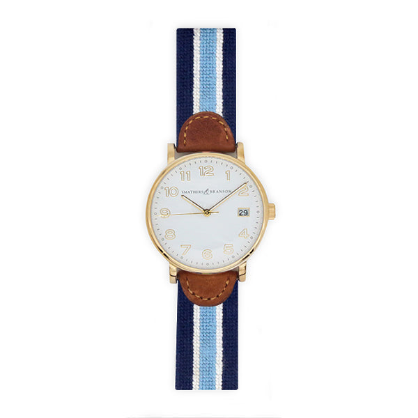 Light Blue Multi Stripe Watch (Dark Navy) (Gold Face) (Final Sale)