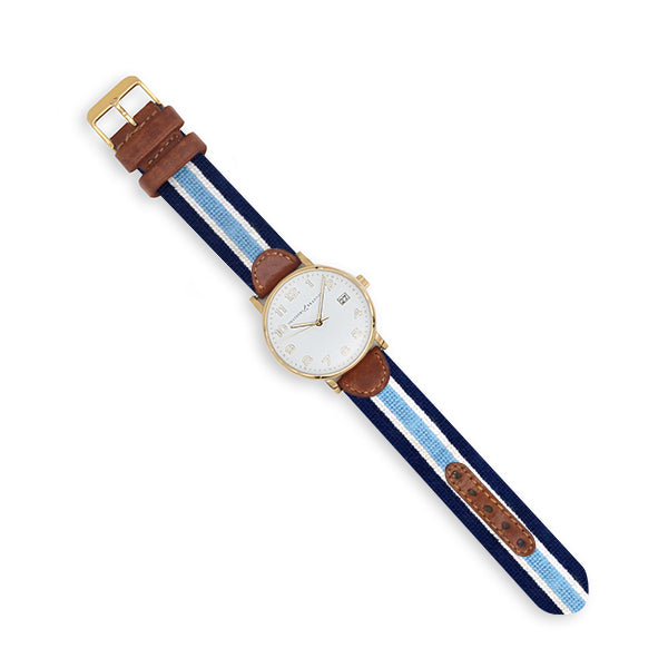 Light Blue Multi Stripe Watch (Dark Navy) (Gold Face) (Final Sale)