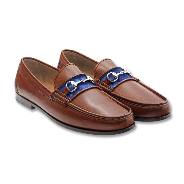 Navy Camo Downing Bit Loafers (Chestnut Leather)