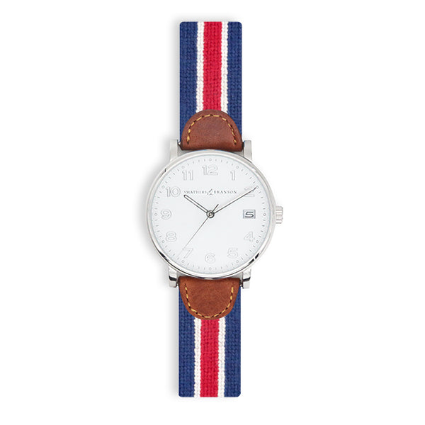 Red Multi Stripe Watch (Classic Navy) (Silver Face) (Final Sale)