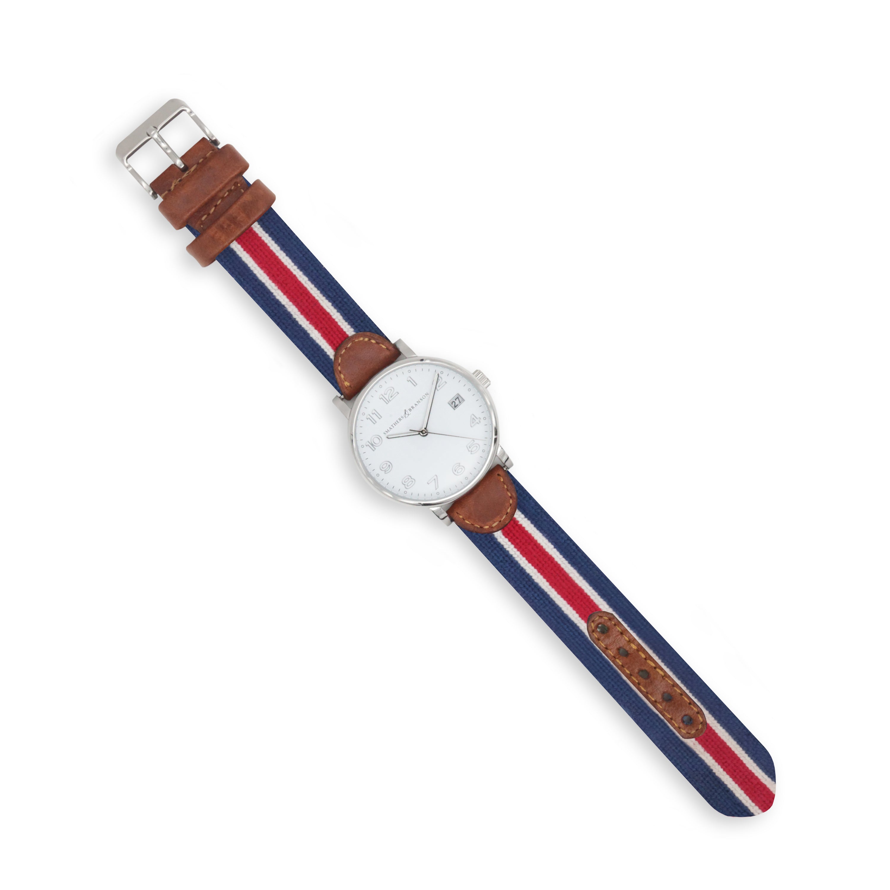 Red Multi Stripe Watch (Classic Navy) (Silver Face) (Final Sale)