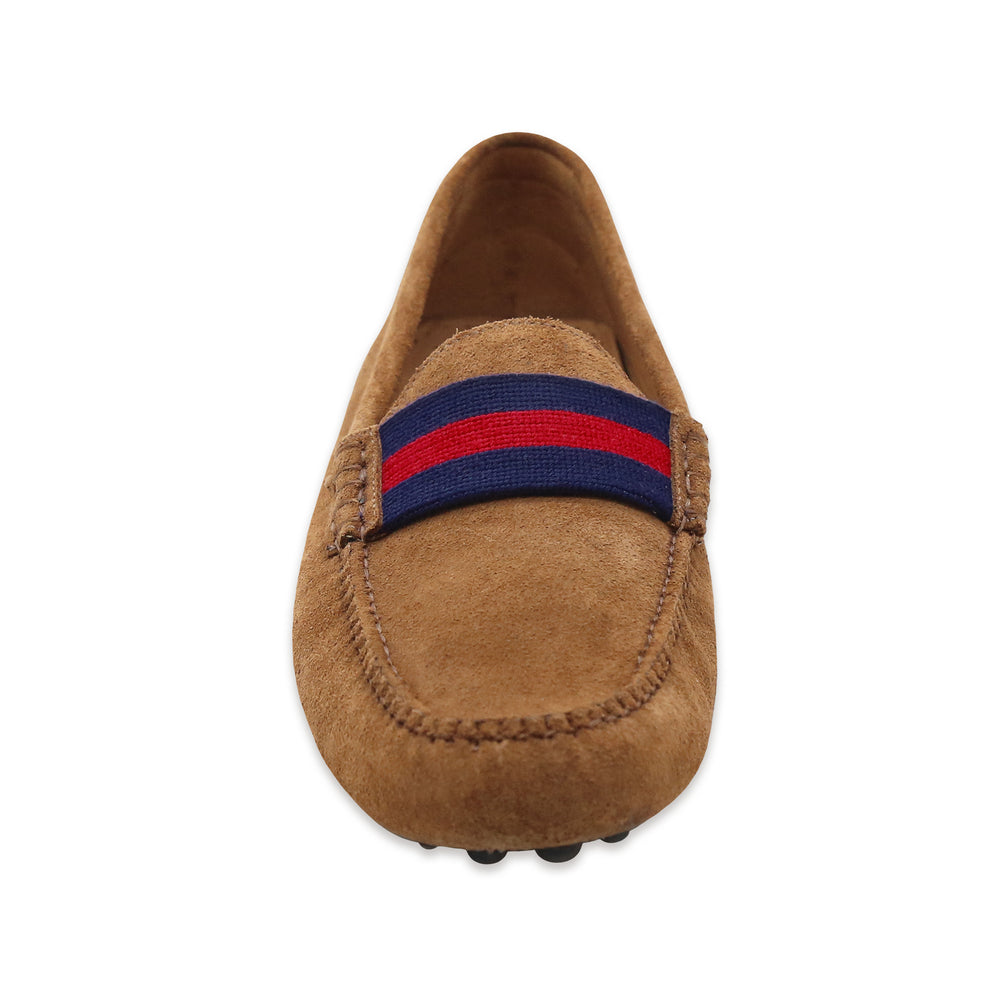 Surcingle Driving Shoes (Dark Navy-Red) (Cognac Suede)