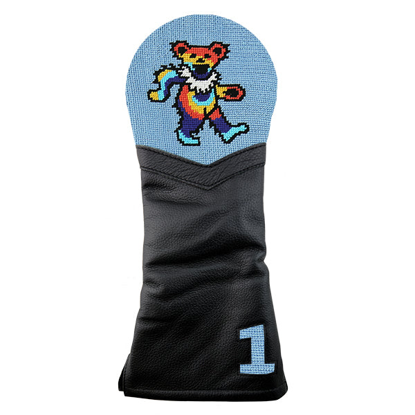 Dancing Bear Tie Dye Fairway Headcover (Light Blue) (Black Leather)