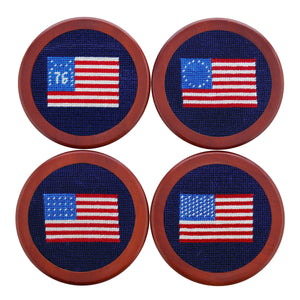 Smathers and Branson American Flag Dark Navy Needlepoint Coasters    